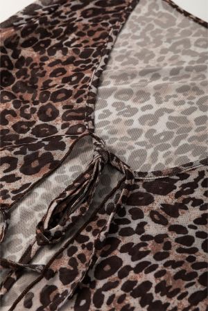 Women's Leopard Tie Front Long Sleeve Top