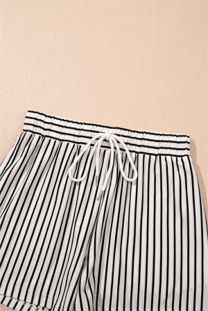 Black Stripe V Neck Tee and Casual Short Set