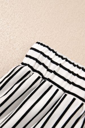 Black Stripe V Neck Tee and Casual Short Set