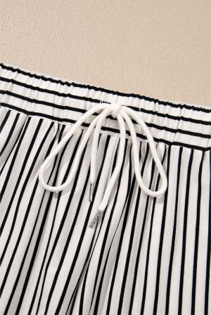 Black Stripe V Neck Tee and Casual Short Set
