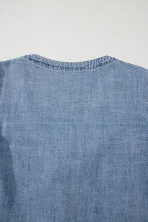 Denim Blouse with Tie Front and Relaxed Fit