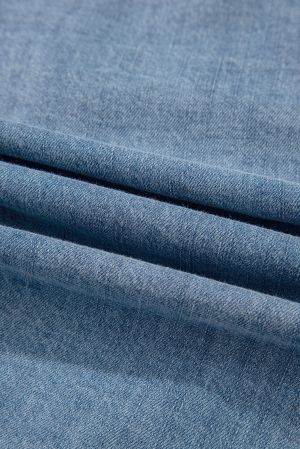 Denim Blouse with Tie Front and Relaxed Fit