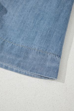 Denim Blouse with Tie Front and Relaxed Fit