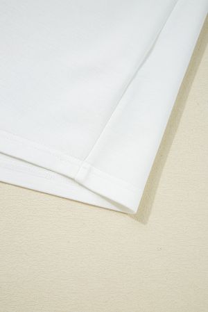 White Color Contrast Ruffled Sleeve Collared V Neck Blouse