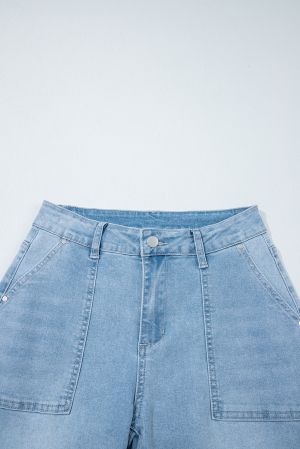 Beau Blue High Rise Barrel Relaxed Patch Pocket Jeans