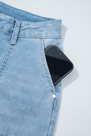 Beau Blue High Rise Barrel Relaxed Patch Pocket Jeans