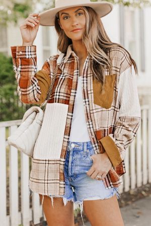 Patchwork Plaid Shacket in Warm Earth Tones