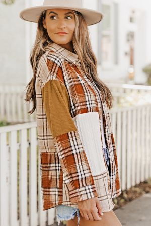Patchwork Plaid Shacket in Warm Earth Tones