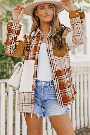 Patchwork Plaid Shacket in Warm Earth Tones