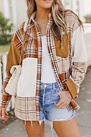 Patchwork Plaid Shacket in Warm Earth Tones