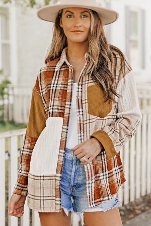 Patchwork Plaid Shacket in Warm Earth Tones