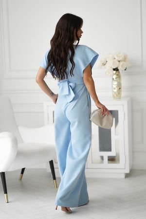 Elegant Light Blue Jumpsuit with Draped Neckline