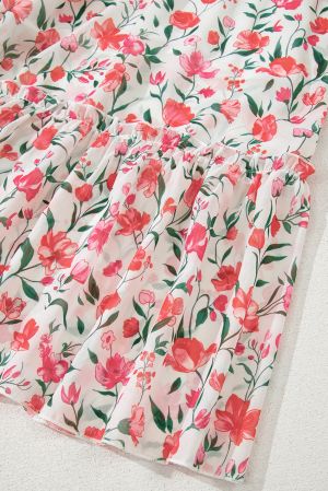 White Floral Maxi Dress with Square Neck and Puff Sleeves