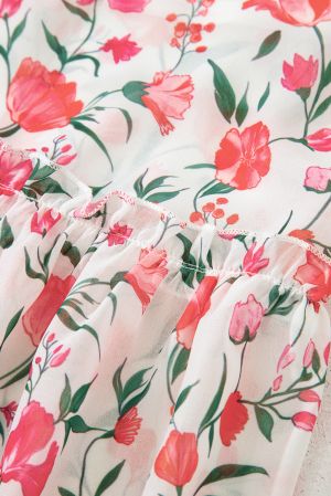 White Floral Maxi Dress with Square Neck and Puff Sleeves