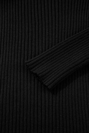 Black Ribbed Sweater with Open Shoulders