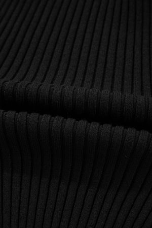 Black Ribbed Sweater with Open Shoulders