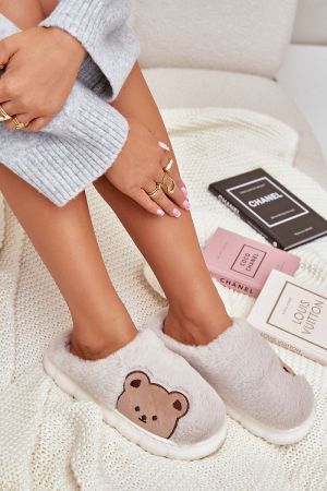 Furry Slippers with Teddy Bear Design and Thick Platform