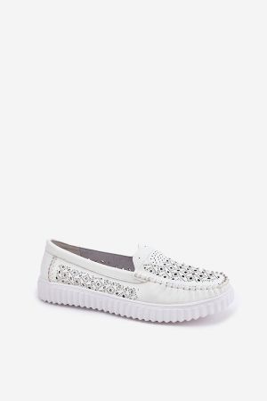 Women’s Leather Moccasins with Cut-Out Design and Platform