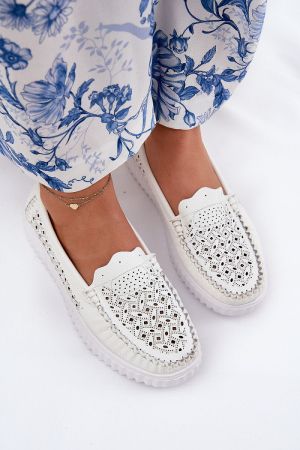 Women’s Leather Moccasins with Cut-Out Design and Platform