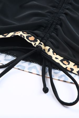 Leopard Print Lace Up One Piece Swimsuit