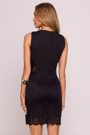 Elegant Black Mini Dress with Lace Panels