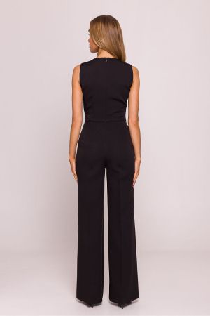 Luxury Black Jumpsuit with Lace Panels and Elegant Detail