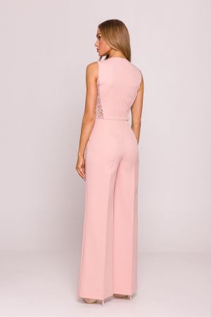 Luxury Pink Jumpsuit with Lace Panels and Elegant Detail