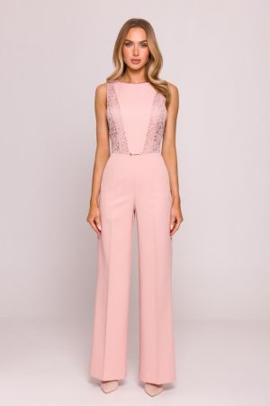Luxury Pink Jumpsuit with Lace Panels and Elegant Detail