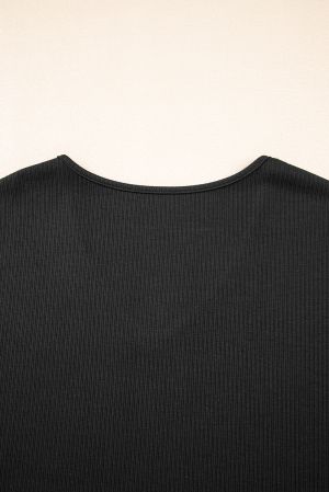 Black Top with Sheer Sleeves and 3D Flowers