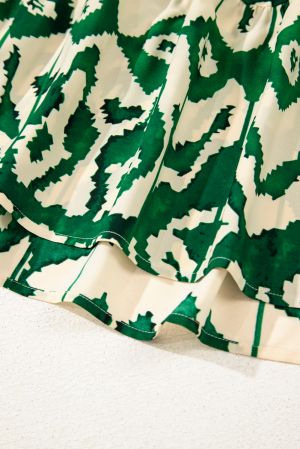 Summer Maxi Dress with Green Ethnic Print and Smocked Top