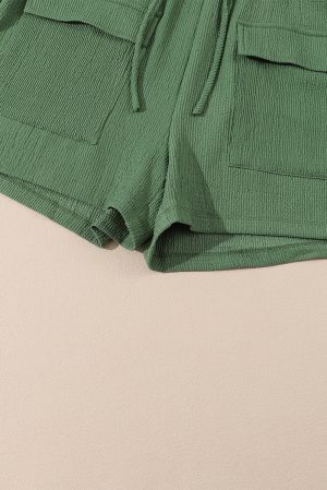 Green Shorts with Elastic Waist and Pockets
