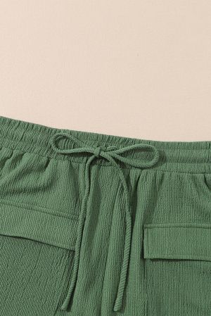 Green Shorts with Elastic Waist and Pockets