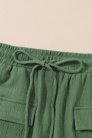 Green Shorts with Elastic Waist and Pockets