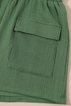 Green Shorts with Elastic Waist and Pockets