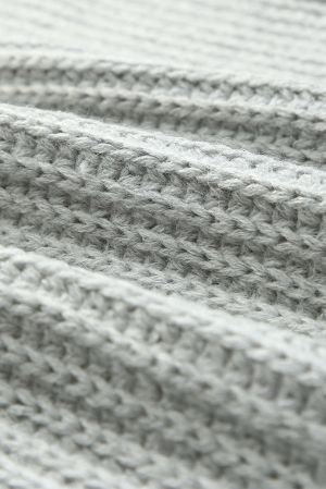 Light Grey Oversized Knitted Sweater with Shoulder Buttons and Side Slits