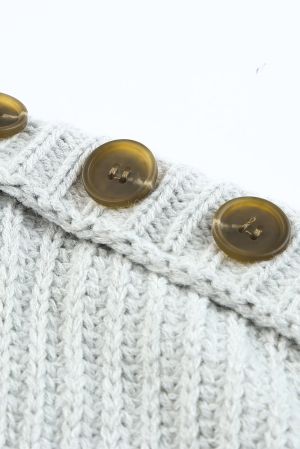Light Grey Oversized Knitted Sweater with Shoulder Buttons and Side Slits
