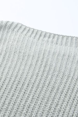 Light Grey Oversized Knitted Sweater with Shoulder Buttons and Side Slits