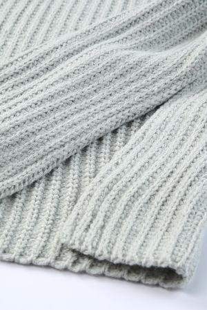 Light Grey Oversized Knitted Sweater with Shoulder Buttons and Side Slits