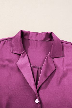 Short Sleeve Satin Shirt with Front Tie