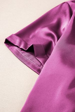 Short Sleeve Satin Shirt with Front Tie