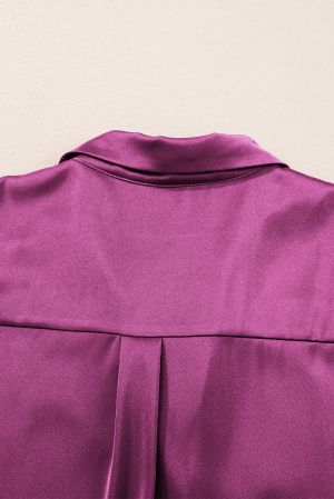 Short Sleeve Satin Shirt with Front Tie
