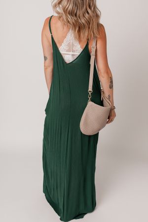 Green Spaghetti Straps Pocketed Slouchy Maxi Dress
