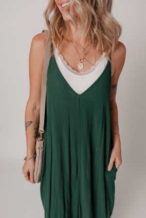 Green Spaghetti Straps Pocketed Slouchy Maxi Dress