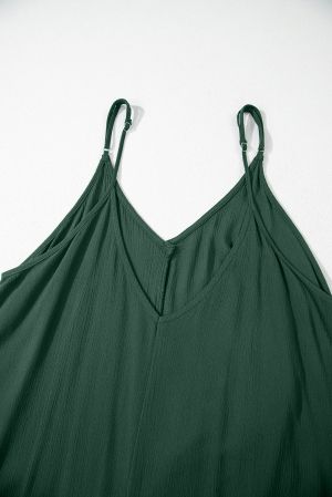Green Spaghetti Straps Pocketed Slouchy Maxi Dress