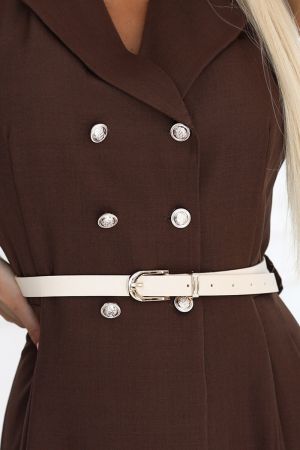 Elegant Brown Midi Trench Coat Dress with Buttons and Belt