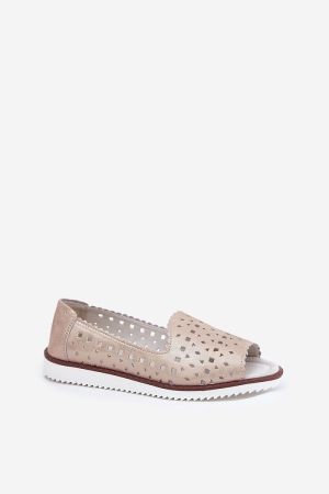  Women’s Leather Ballerina Flats with Open Toes and Cutout Design