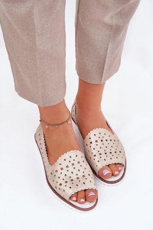  Women’s Leather Ballerina Flats with Open Toes and Cutout Design