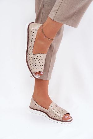  Women’s Leather Ballerina Flats with Open Toes and Cutout Design