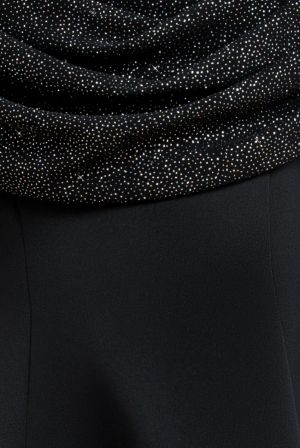 Black Bardot Midi Dress with Sparkle Chiffon Cowl