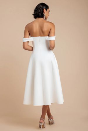 White Bardot Midi Dress with Sparkle Chiffon Cowl